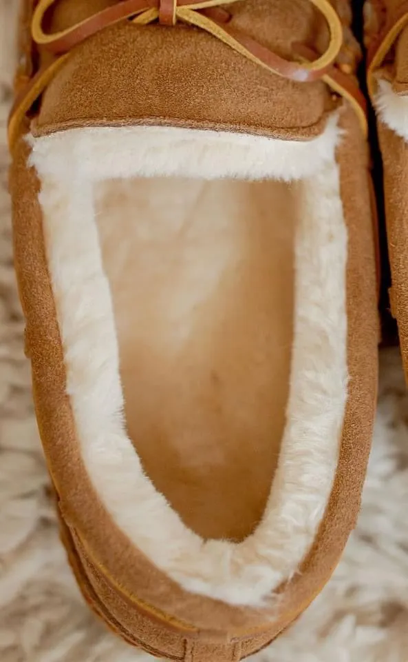 A Treat for your Feet!  Fur Lined Moccasins - Tan or Pink