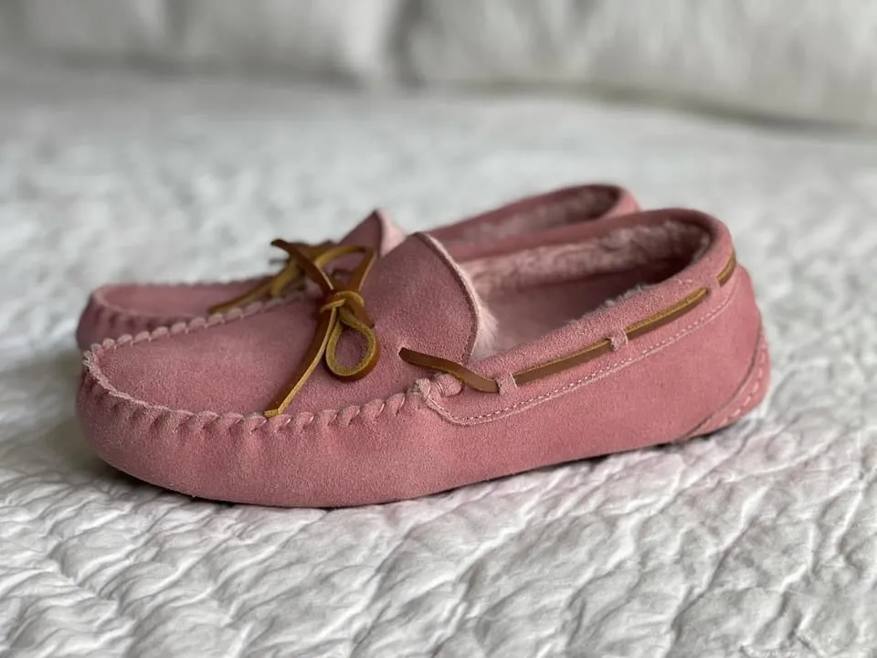 A Treat for your Feet!  Fur Lined Moccasins - Tan or Pink