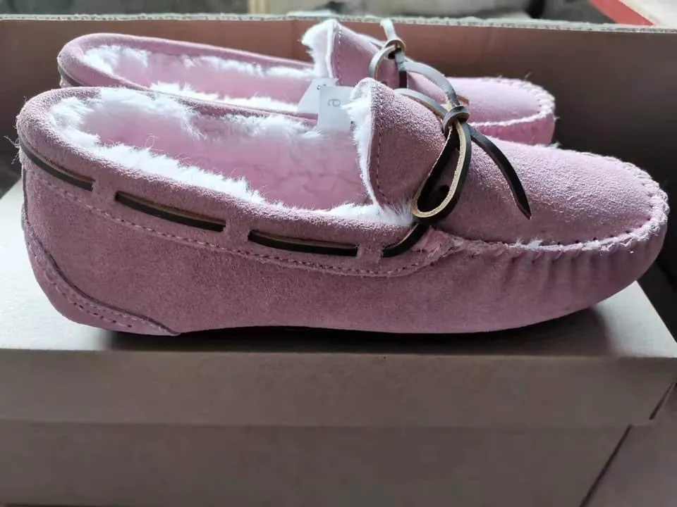 A Treat for your Feet!  Fur Lined Moccasins - Tan or Pink