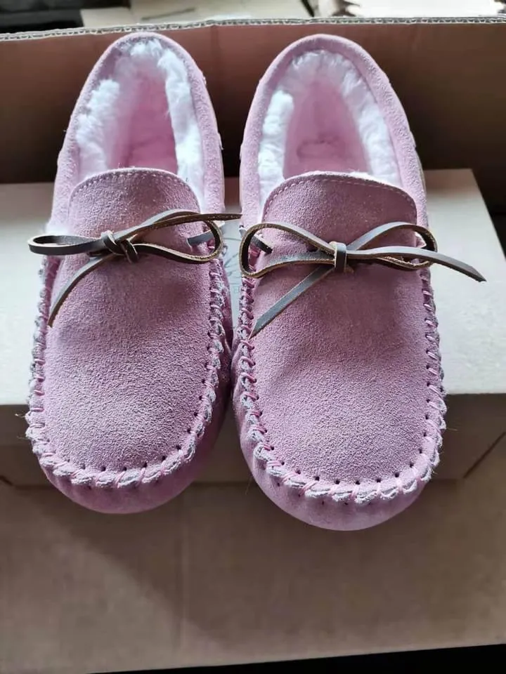 A Treat for your Feet!  Fur Lined Moccasins - Tan or Pink