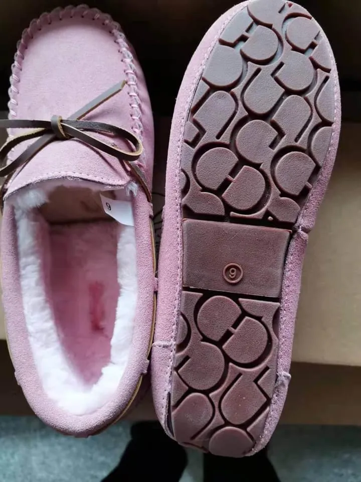 A Treat for your Feet!  Fur Lined Moccasins - Tan or Pink