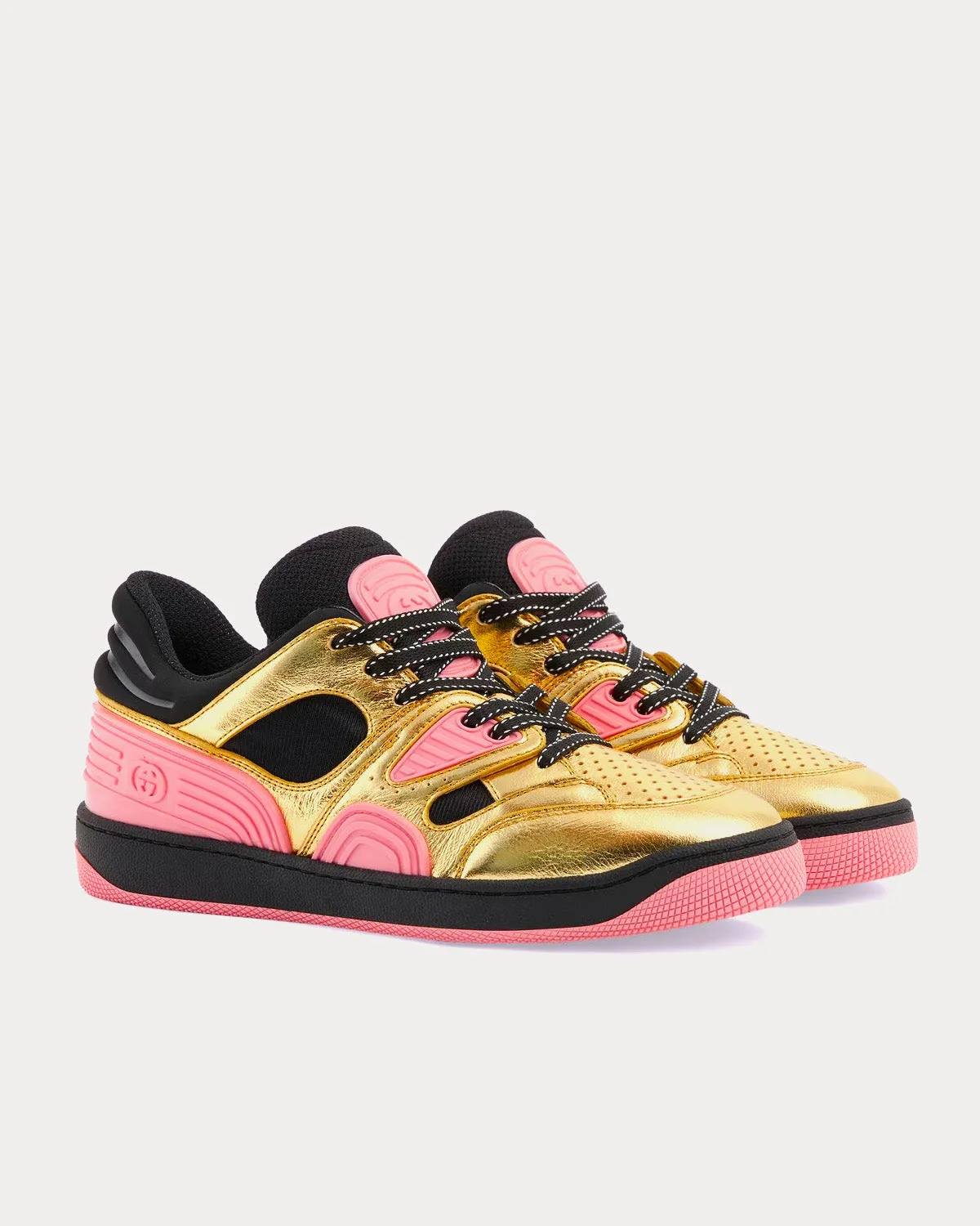 Basket Leather Gold Metallic / Pink Low Top Sneakers