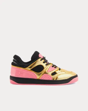 Basket Leather Gold Metallic / Pink Low Top Sneakers