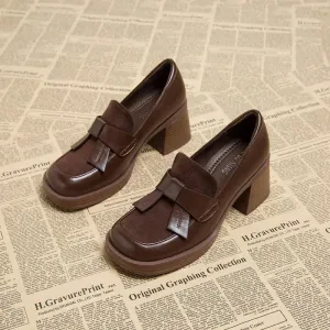 Chunky High Heel Bow Loafers