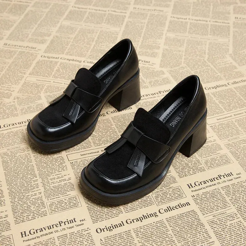 Chunky High Heel Bow Loafers
