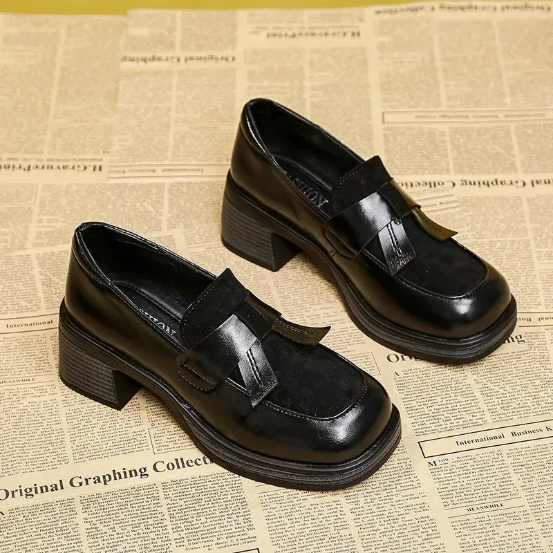 Chunky High Heel Bow Loafers