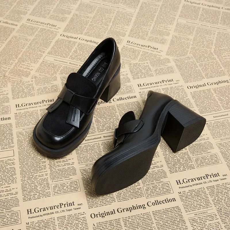 Chunky High Heel Bow Loafers