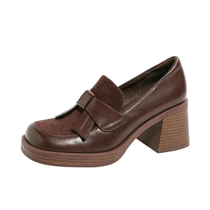 Chunky High Heel Bow Loafers