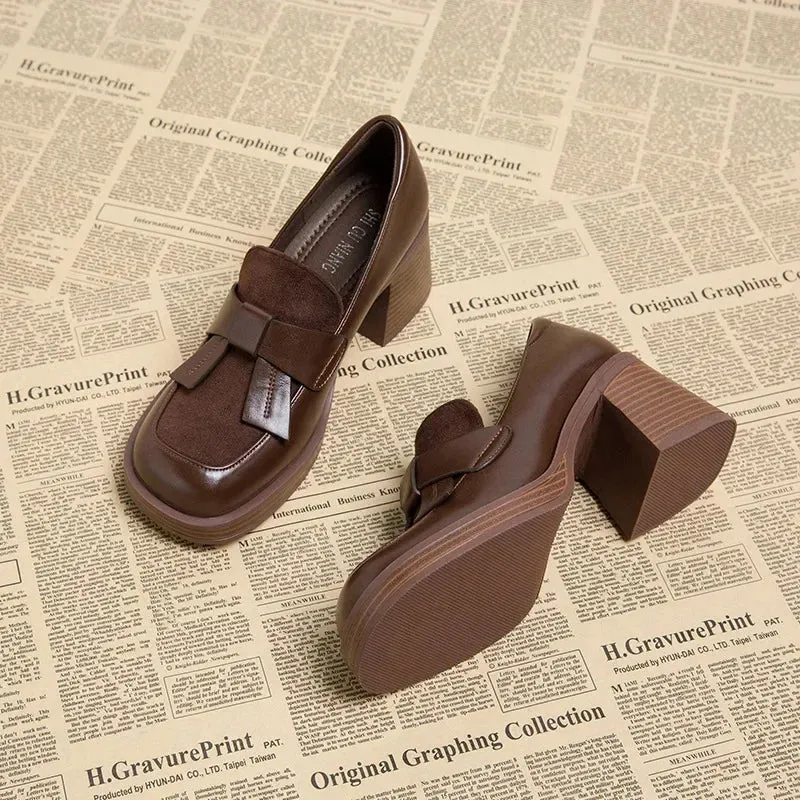 Chunky High Heel Bow Loafers