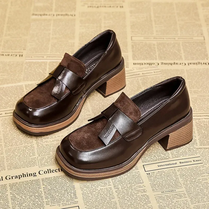 Chunky High Heel Bow Loafers