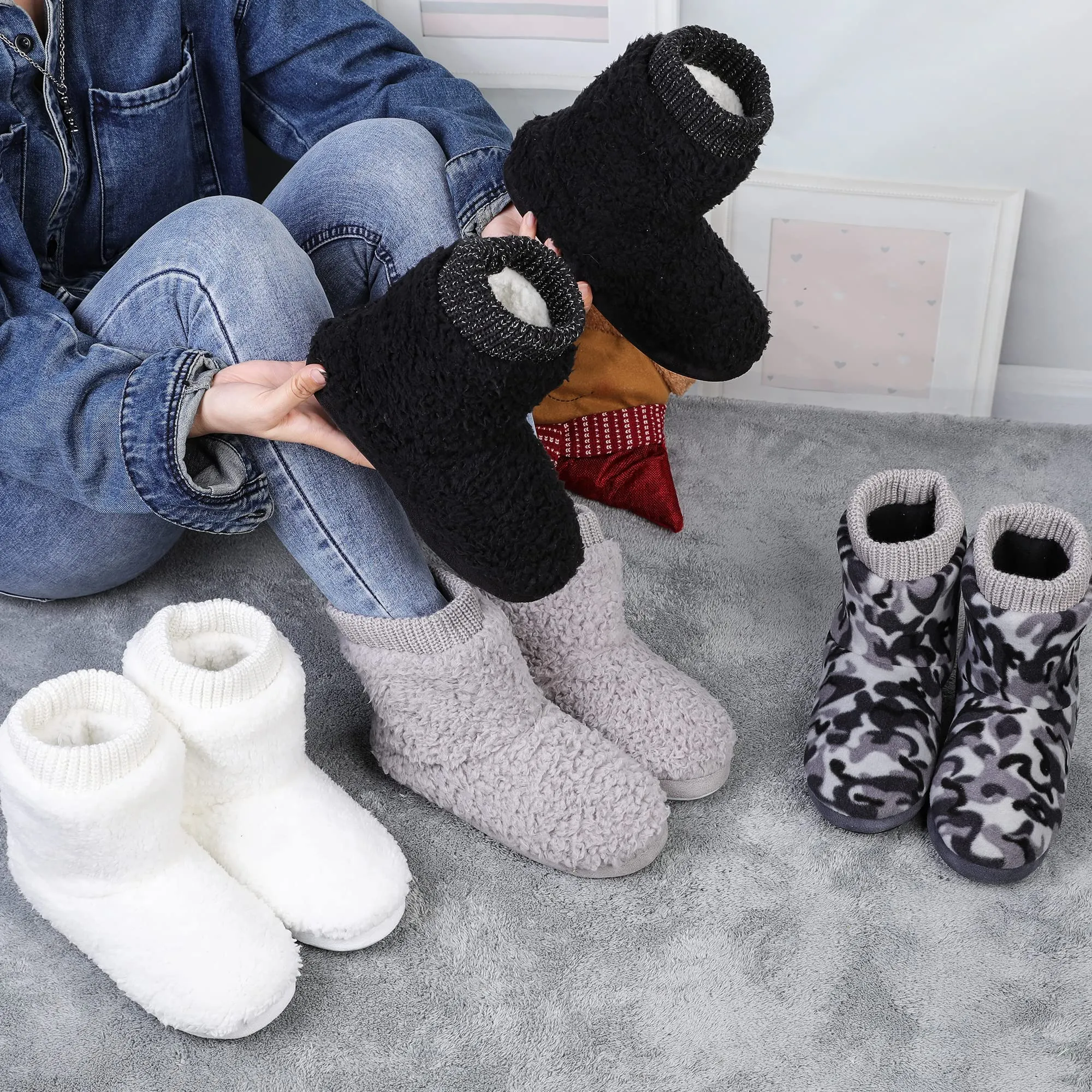 Cozy Faux Fleece Fuzzy Ankle Bootie Slippers Soft Plush Lining, Anti-Slip Sole, Comfortable Slip-on Design, Warm and Fuzzy, Indoor/Outdoor, Perfect for Cold Winter Days