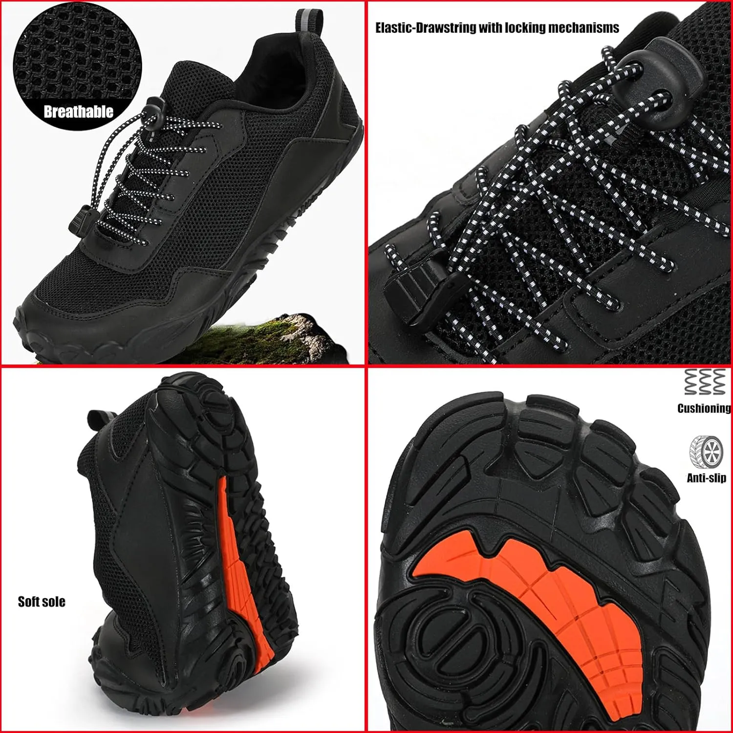 Men Mesh Minimalist Barefoot Beach Shoes Drawstring Lace Up Athletic Hiking Shoes Quick Dry Water Shoes for Swimming Water Yoga Surf Outdoor Sports