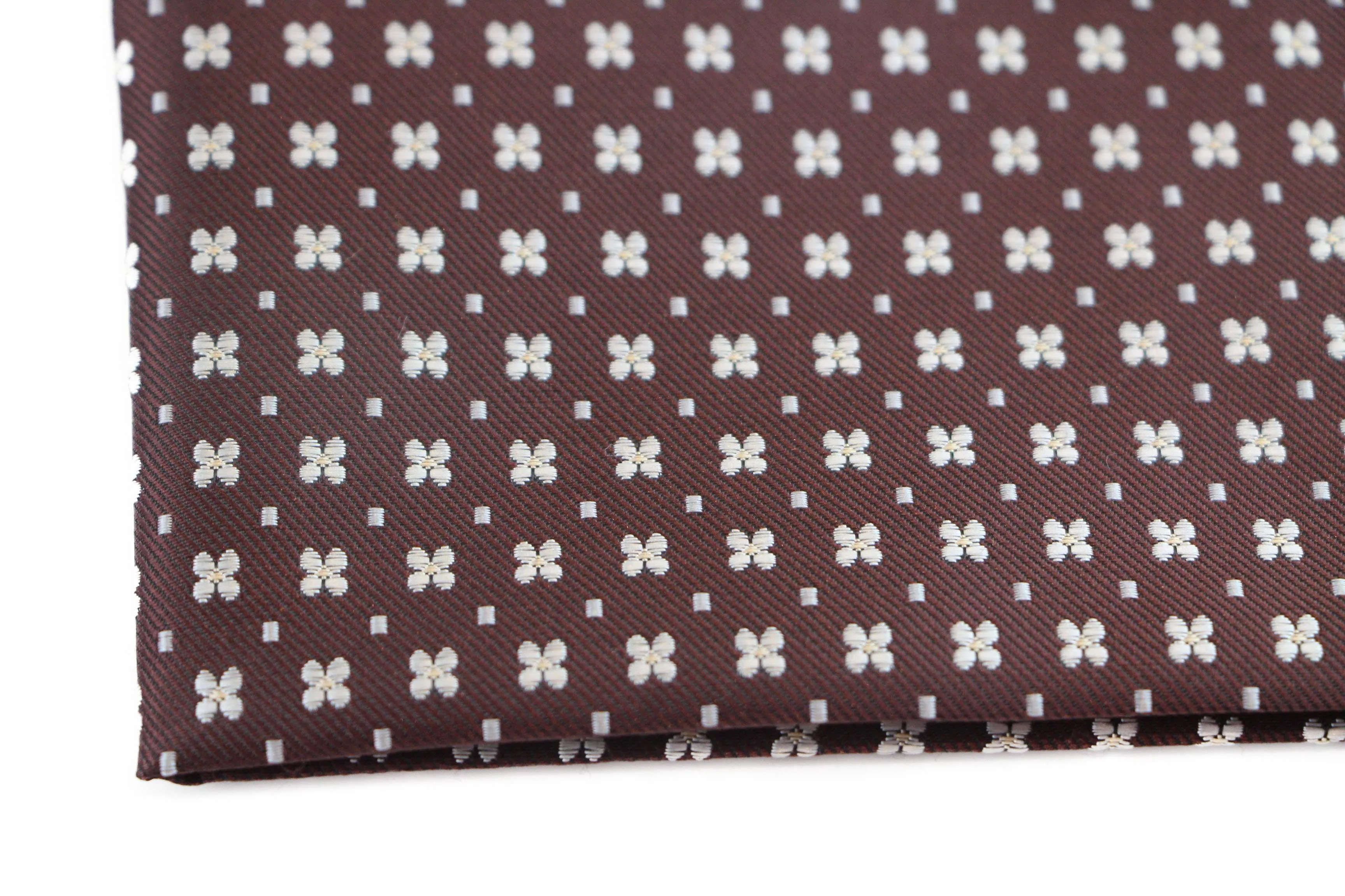 Mens Brown & White Flower Silk Pocket Square