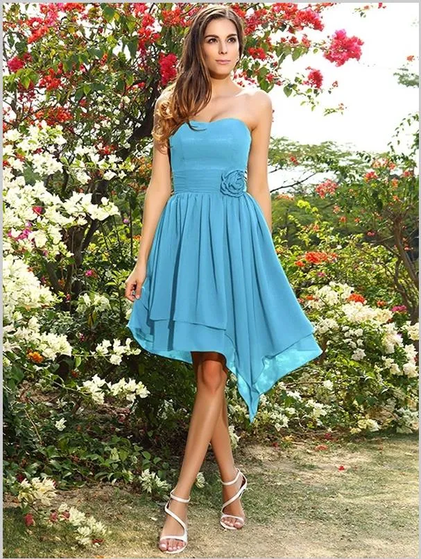 Princess Chiffon Sweetheart Bridesmaid Dresses,Strapless Short Bridesmaid Dresses