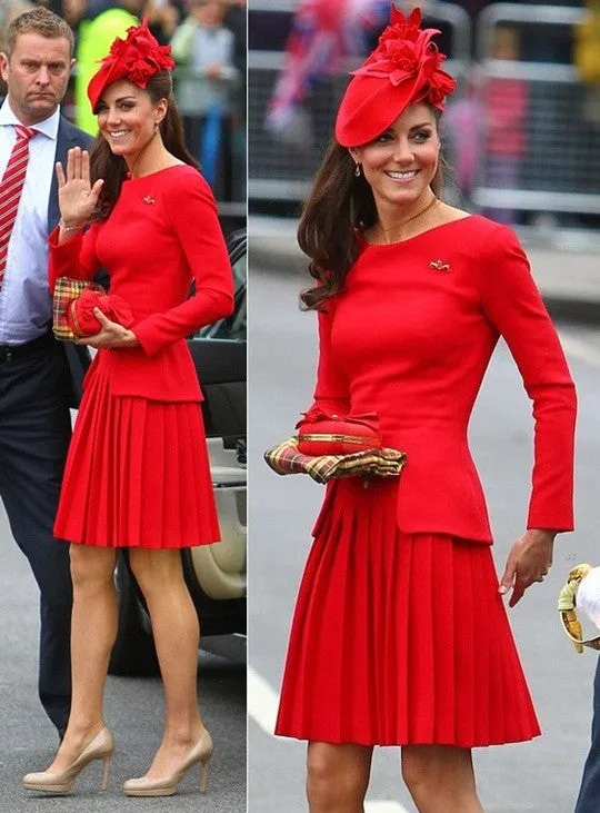 Red Princess Kate Middleton Corset Cocktail Dress Peplum Prom Celebrity Formal Dress Diamond Jubilee River