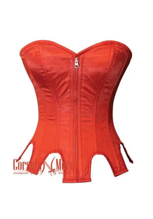 Red Satin Dress Woman Waist Valentine's Corset with Zipper And Unique Inverted Cuts Overbust Lace Up Top, Red Satin Party Dress