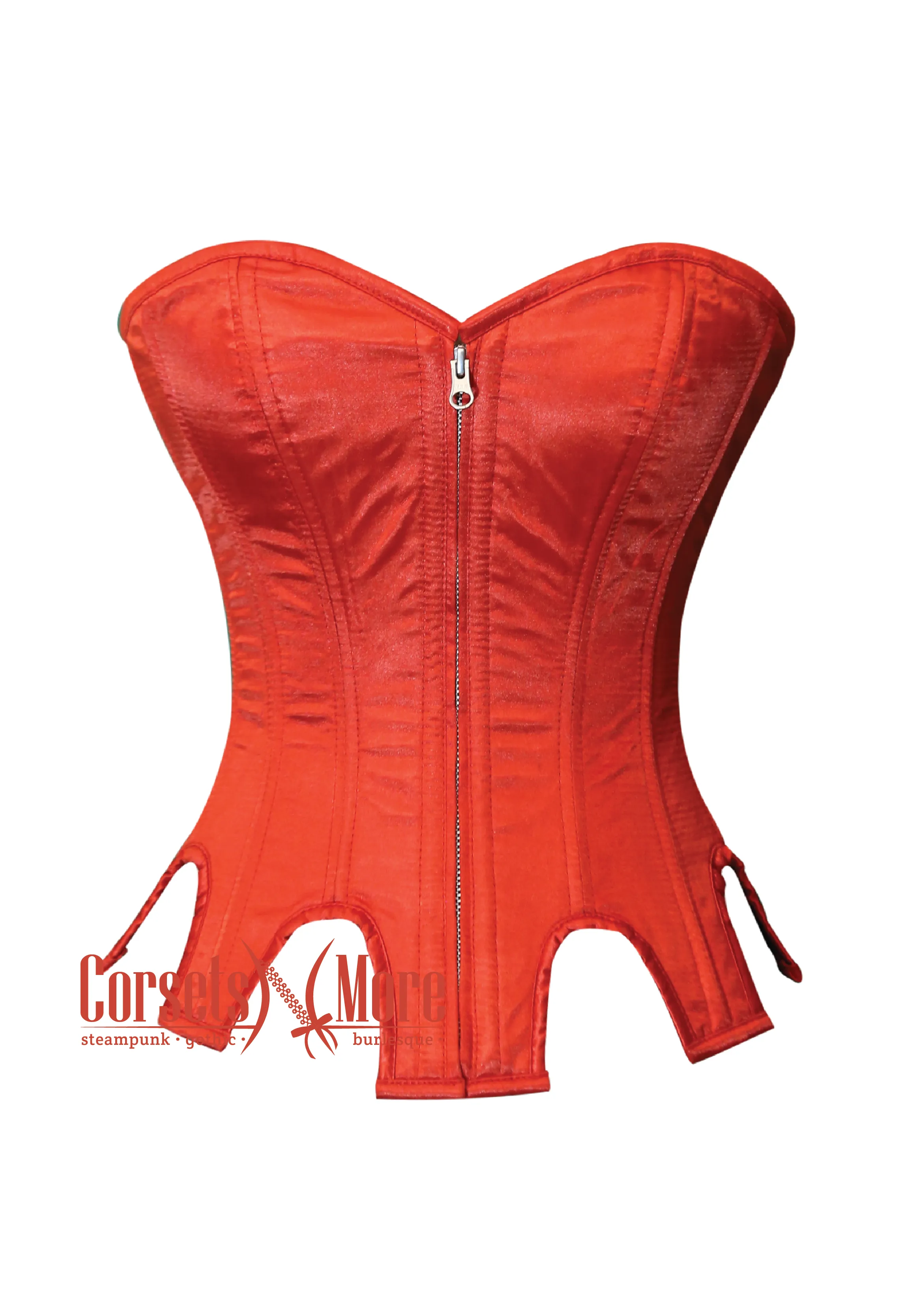 Red Satin Dress Woman Waist Valentine's Corset with Zipper And Unique Inverted Cuts Overbust Lace Up Top, Red Satin Party Dress