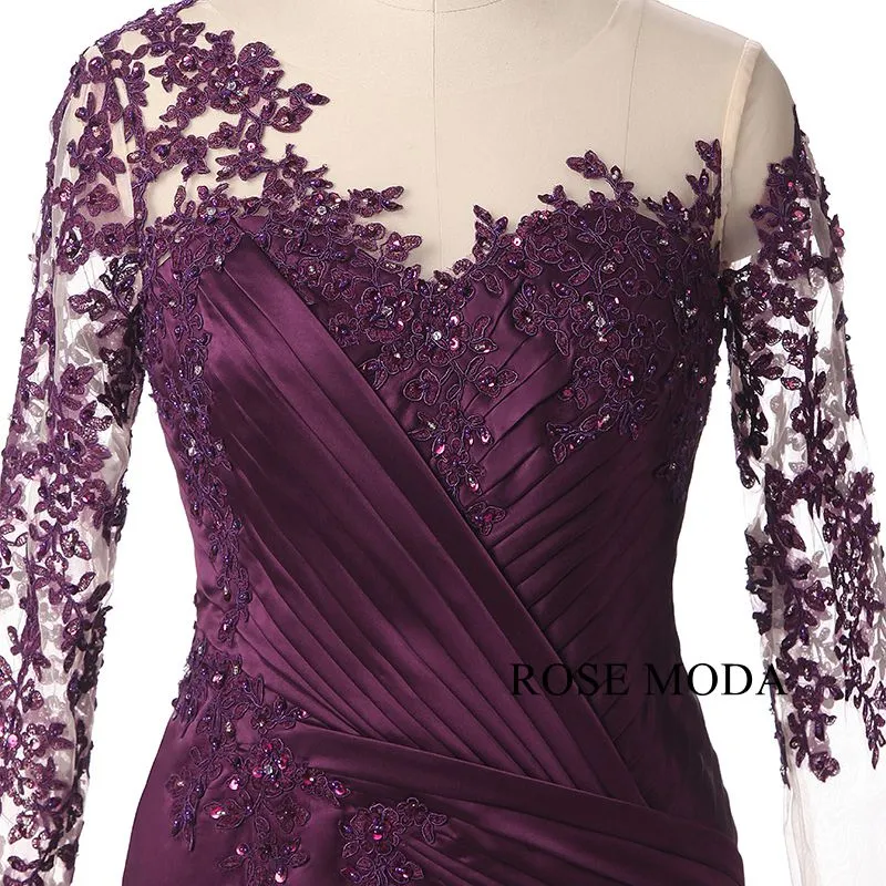 Rosemoda Long Sleeve Purple Satin Mother Dress