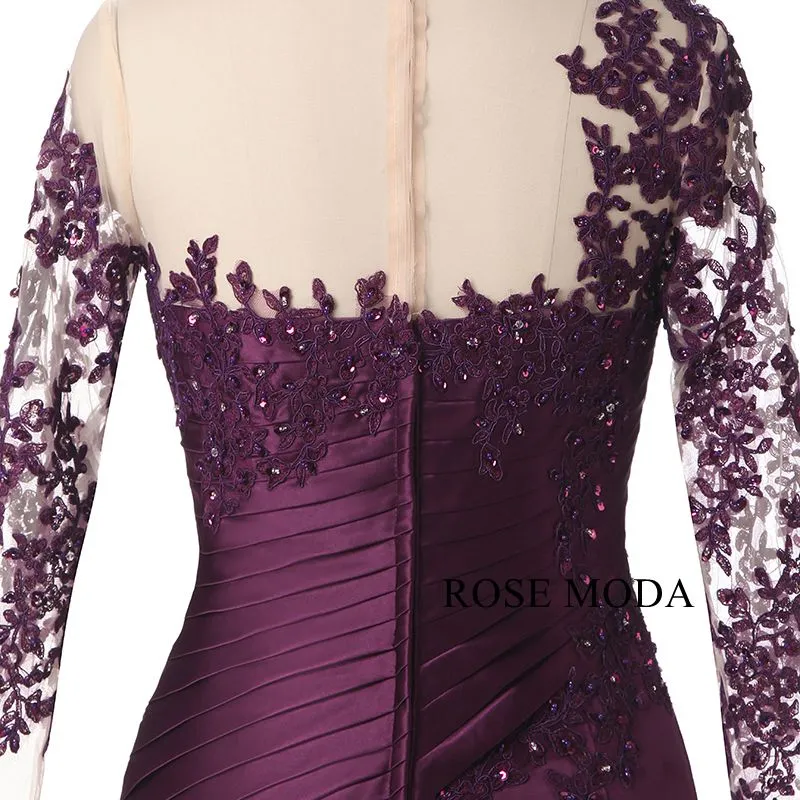 Rosemoda Long Sleeve Purple Satin Mother Dress