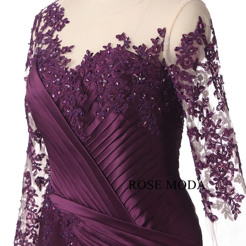 Rosemoda Long Sleeve Purple Satin Mother Dress