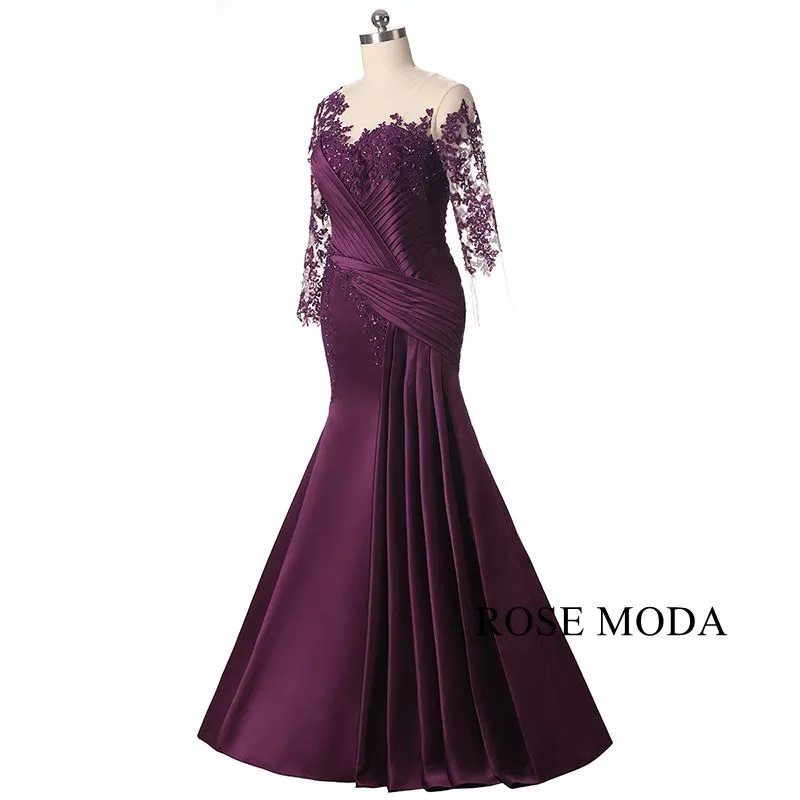 Rosemoda Long Sleeve Purple Satin Mother Dress