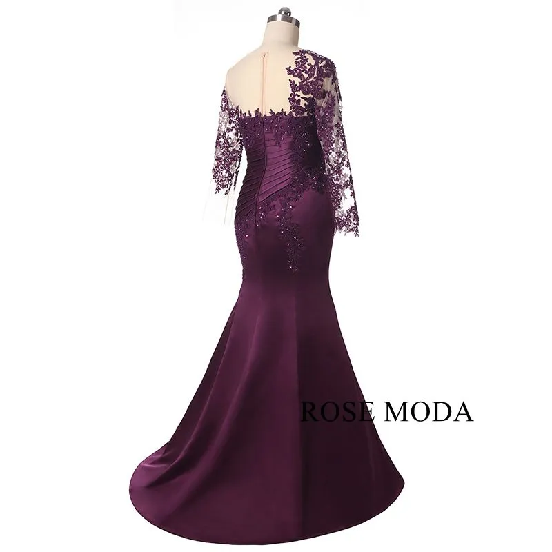 Rosemoda Long Sleeve Purple Satin Mother Dress