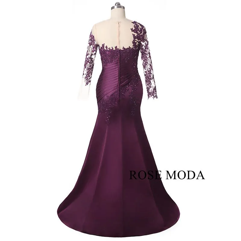 Rosemoda Long Sleeve Purple Satin Mother Dress