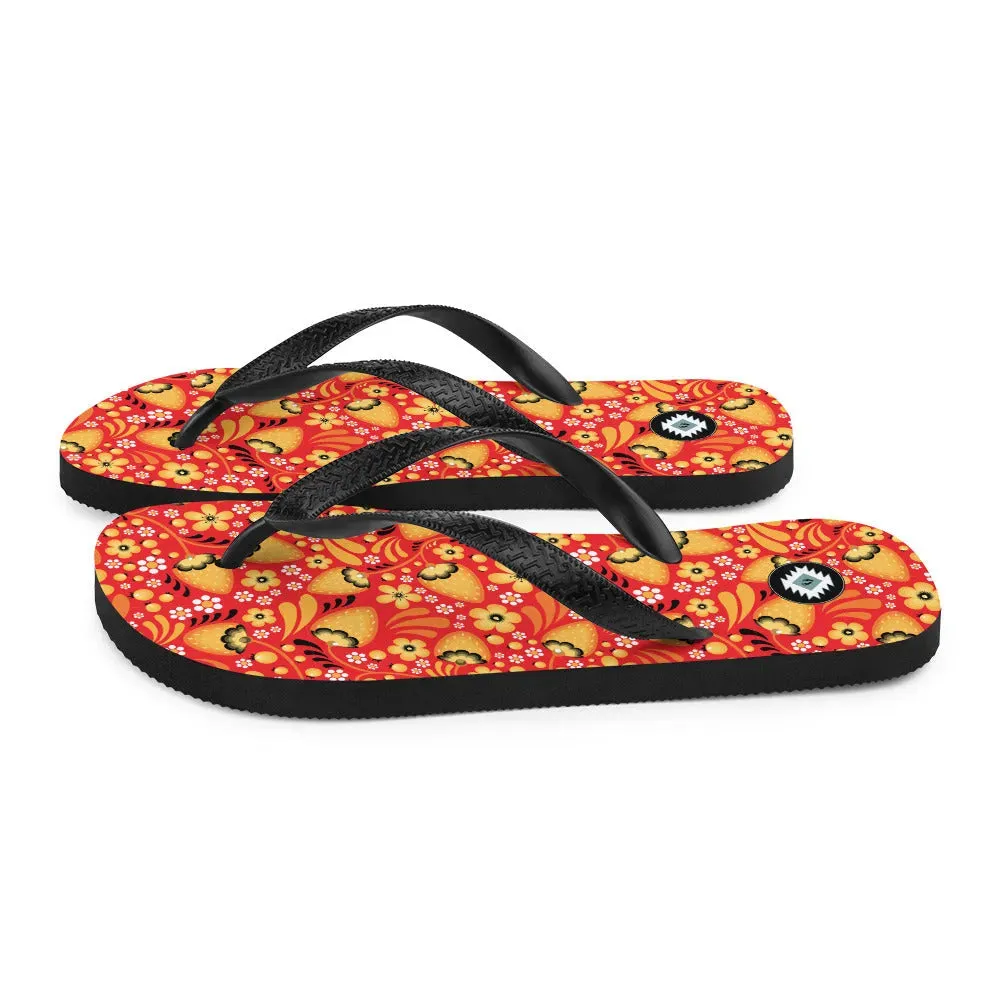 Russian Red Khokhloma Flip Flops