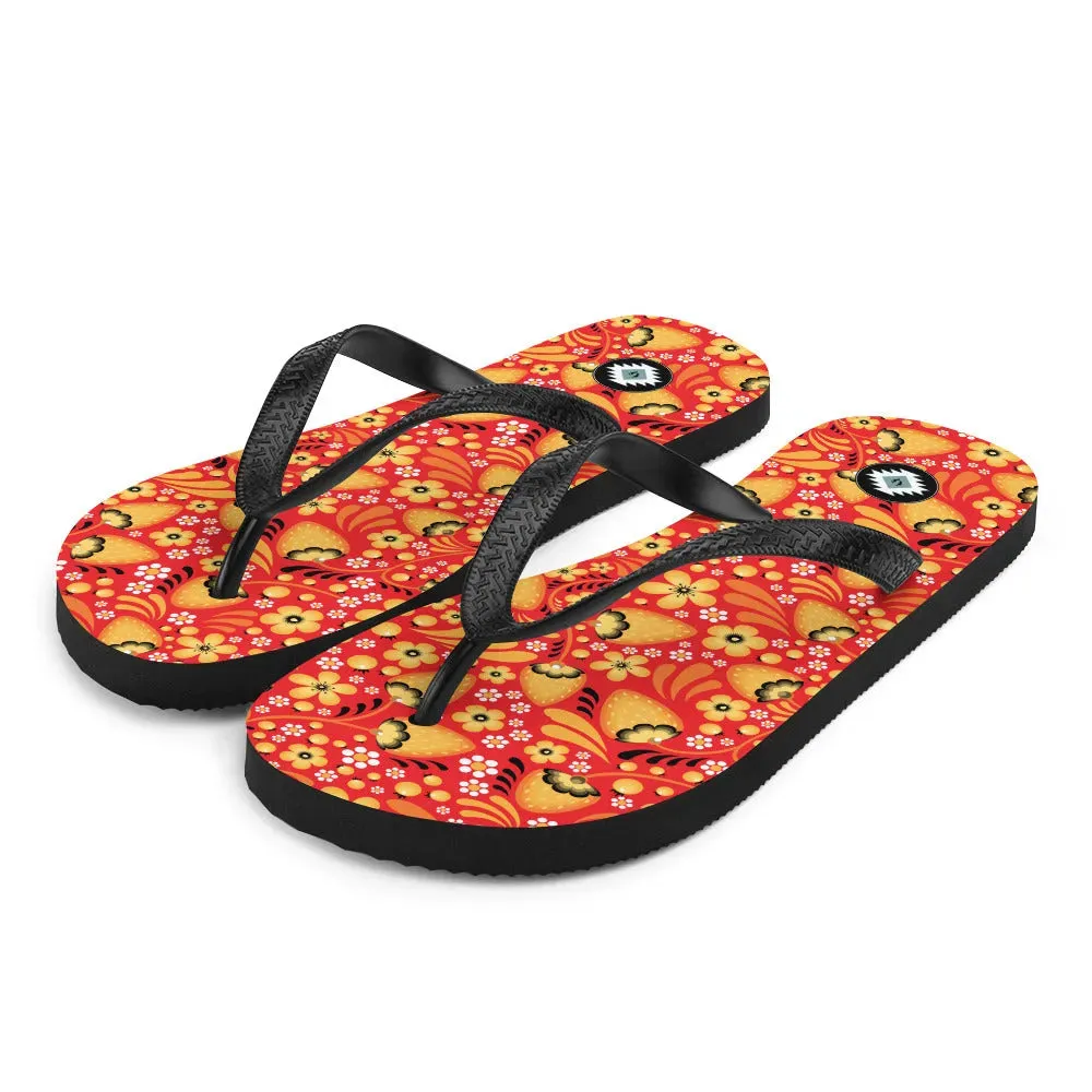 Russian Red Khokhloma Flip Flops
