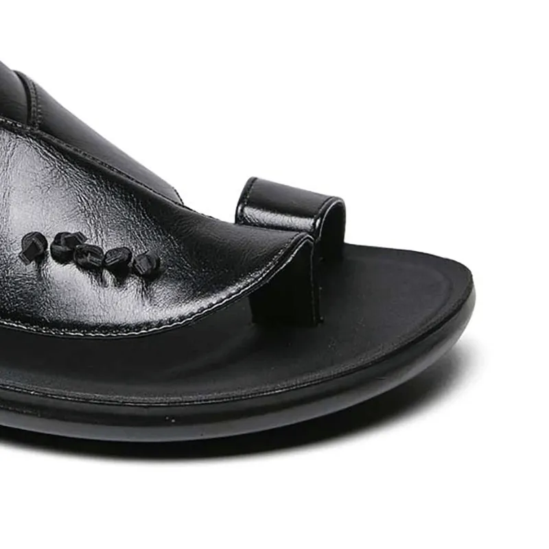 Stylish Male PU Leather Slippers / Luxury Flip Flops for Men / Fashion Open Shoes