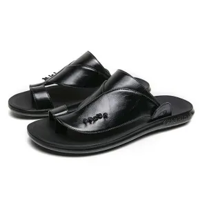 Stylish Male PU Leather Slippers / Luxury Flip Flops for Men / Fashion Open Shoes