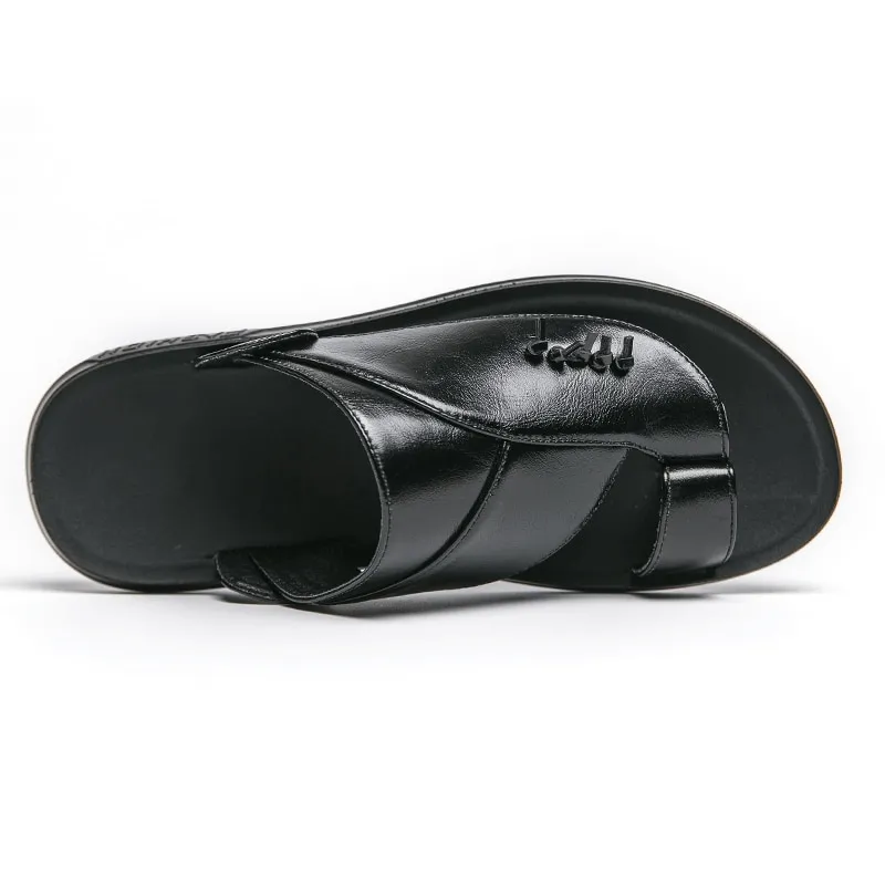 Stylish Male PU Leather Slippers / Luxury Flip Flops for Men / Fashion Open Shoes