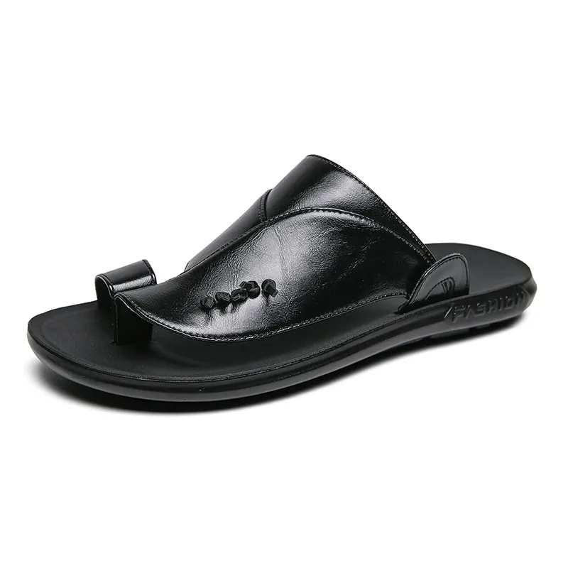 Stylish Male PU Leather Slippers / Luxury Flip Flops for Men / Fashion Open Shoes