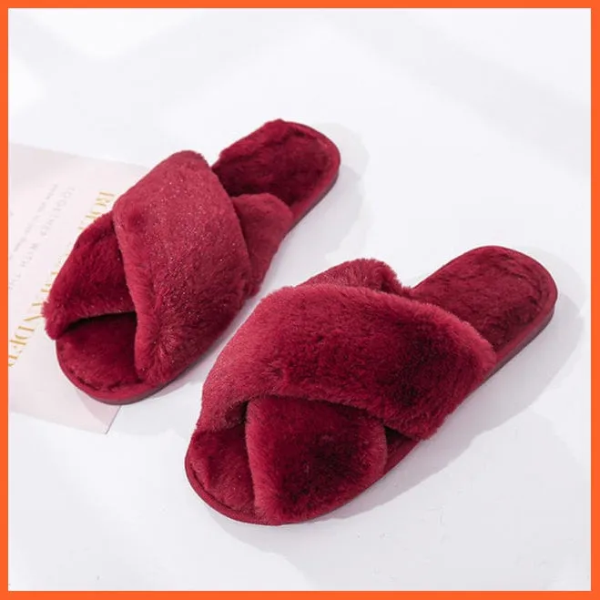 Winter Women Faux Fur Warm Comfy House Slippers