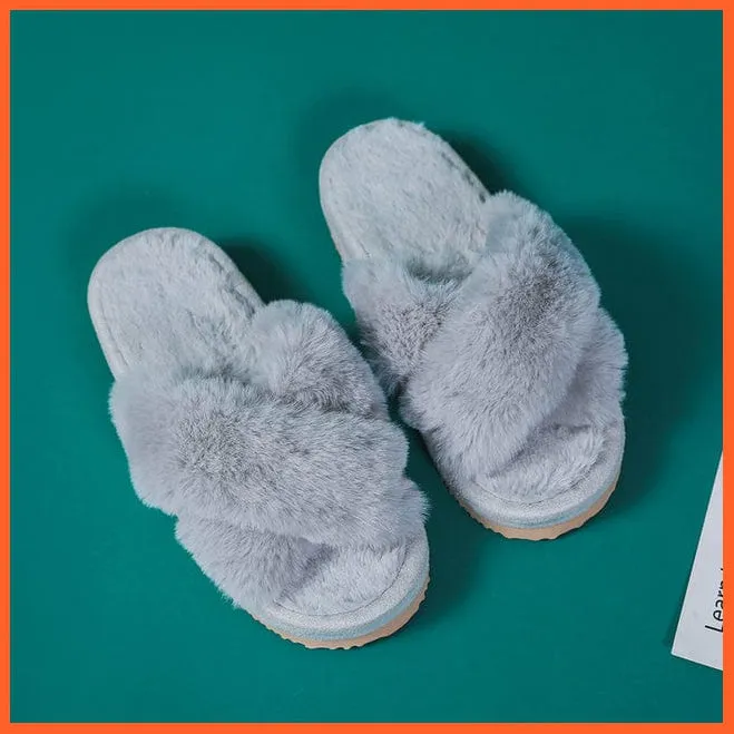 Winter Women Faux Fur Warm Comfy House Slippers