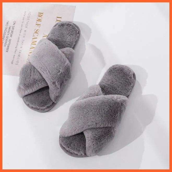 Winter Women Faux Fur Warm Comfy House Slippers