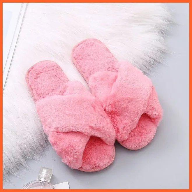 Winter Women Faux Fur Warm Comfy House Slippers