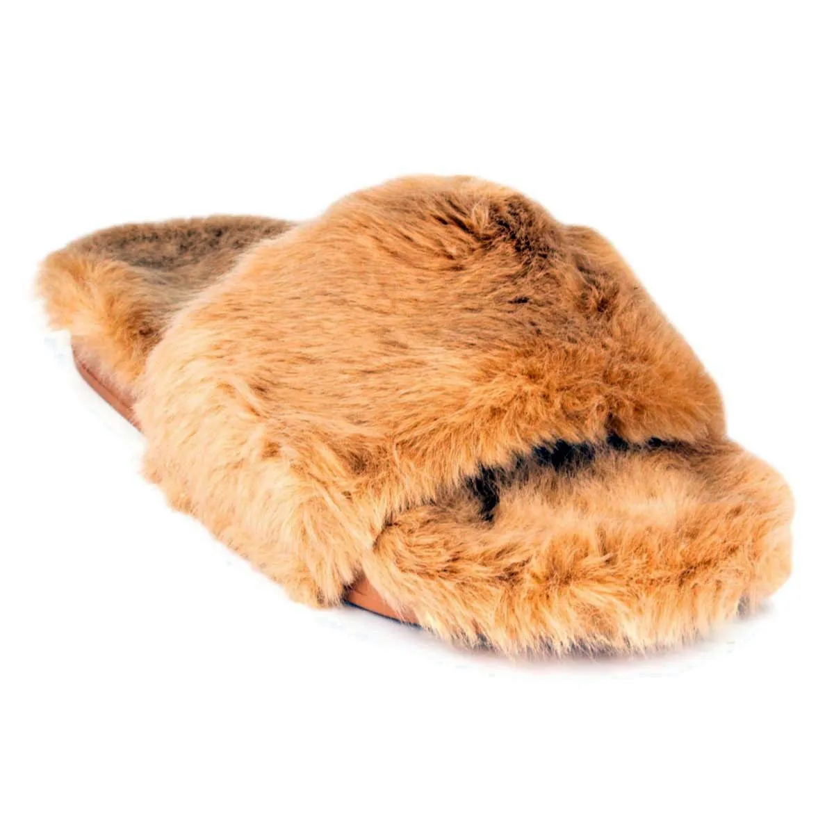 Womens Beige Faux Fur Slipper