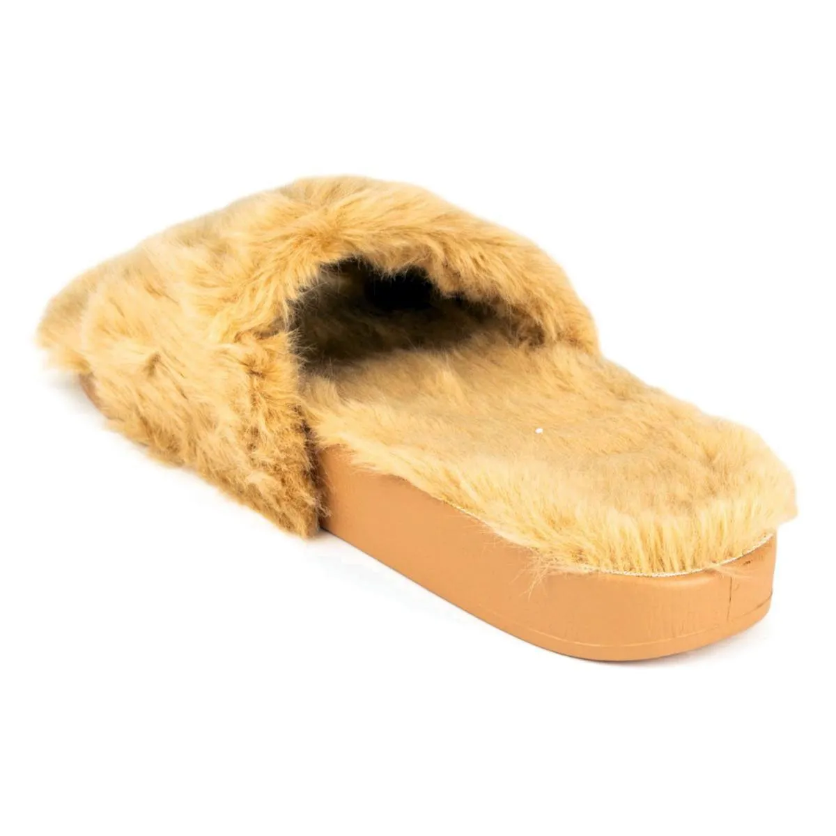 Womens Beige Faux Fur Slipper
