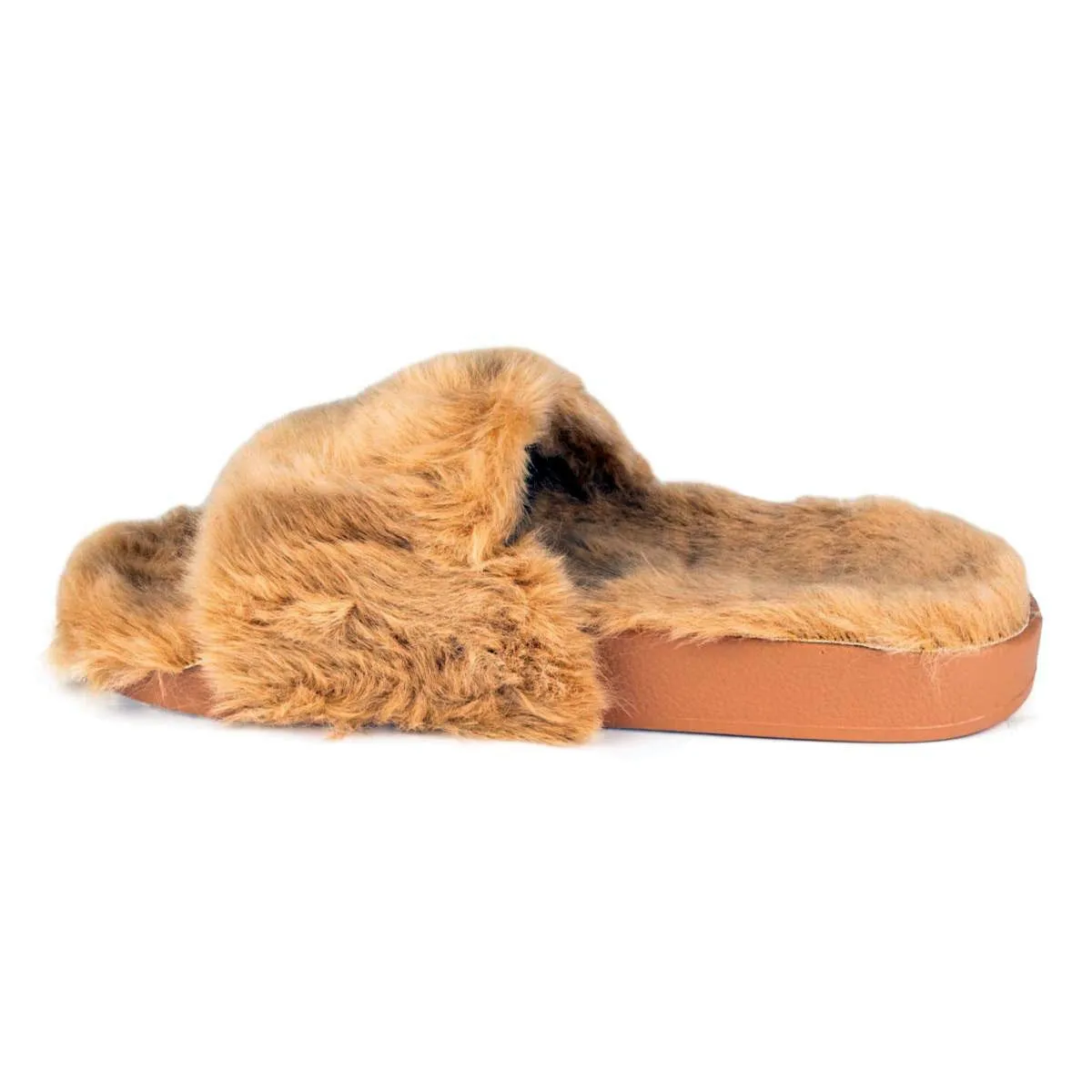 Womens Beige Faux Fur Slipper