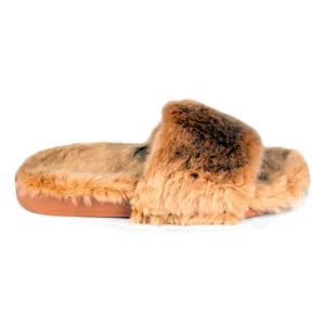 Womens Beige Faux Fur Slipper